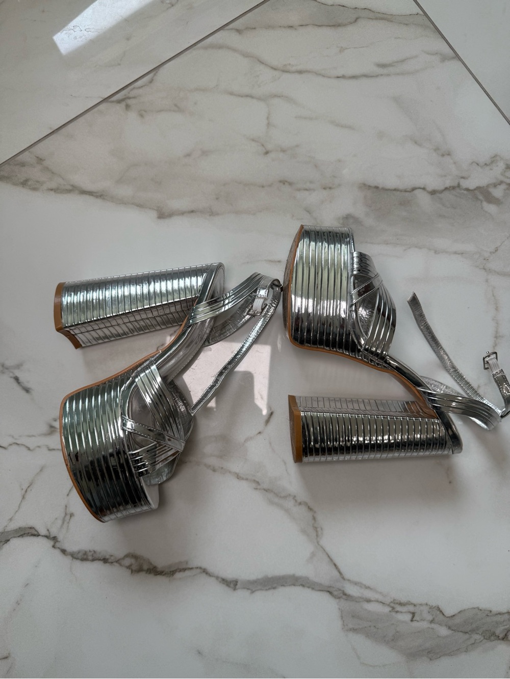 Public Desire Silver Metallic Platform Heels